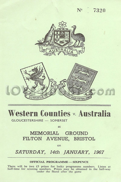 1967 Western Counties (Eng) v Australia  Rugby Programme
